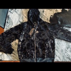 Tatu Black Velvet and Sequins 3 Piece Track Suit